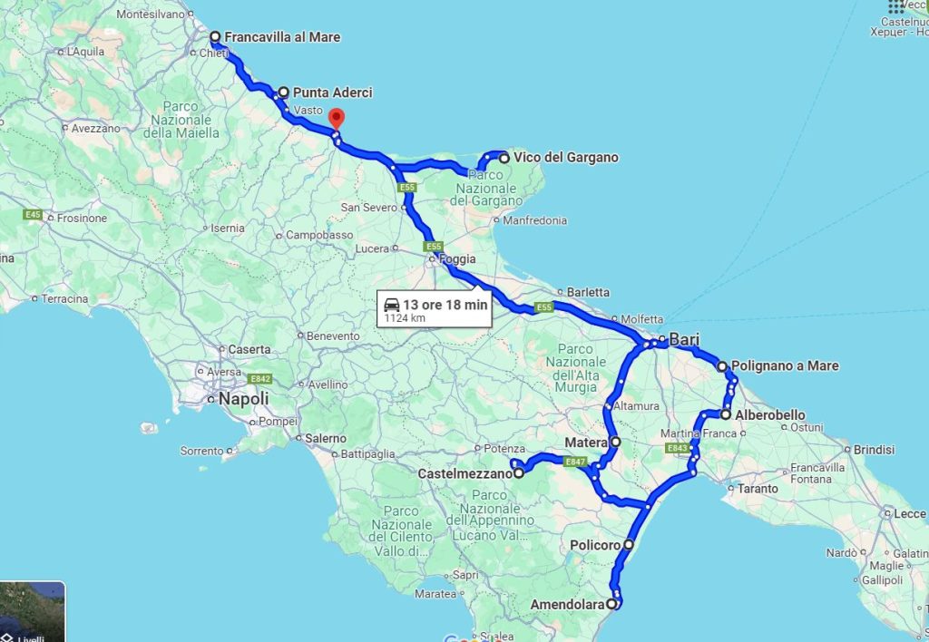 Tappe dell'itinerario in sud Italia con i bambini